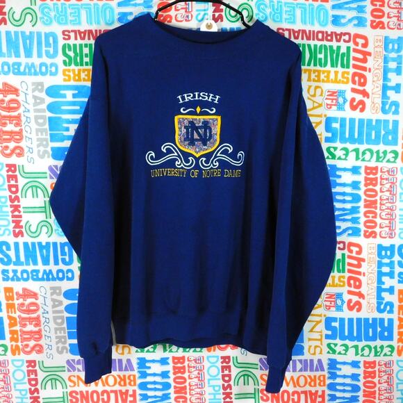 Vintage 90s Notre Dame Fighting Irish Sweatshirt Large Floral Paisley Embroidery - Picture 1 of 4